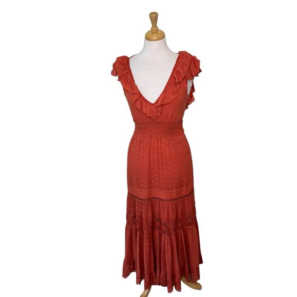 SPELL Daisy Chain Frill Maxi Dress in Copper Size XS - Picture 3 of 12